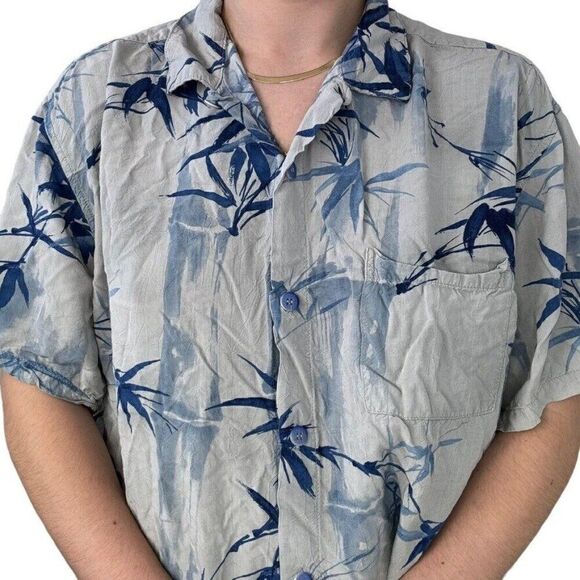 Vintage Jams World Womens Blue Tropical Palm Tree Hawaiian Button Down Sz XL - Picture 4 of 6